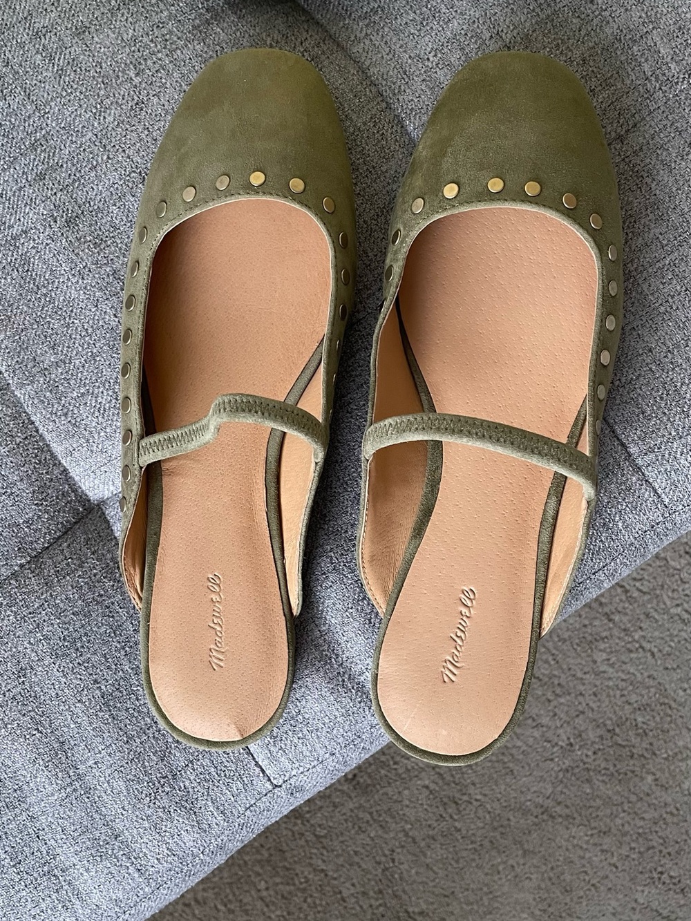 Madewell The Greta Mule in Studded Suede Aged Olive